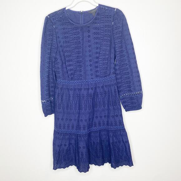 J crew Eyelet Flutter Hem Dress Navy Size 2 - Picture 2 of 11